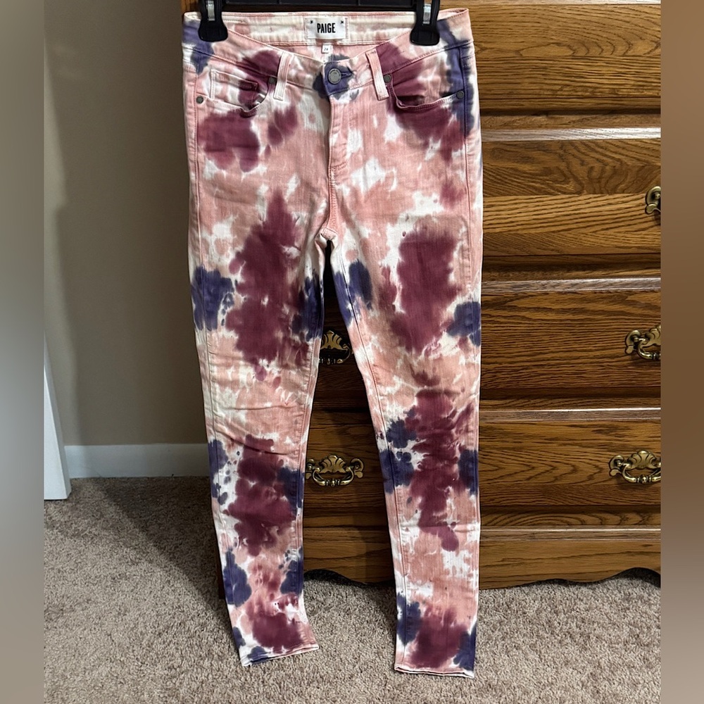 PAIGE Women's Tie-Dye Skinny Jeans - Purple and Pink